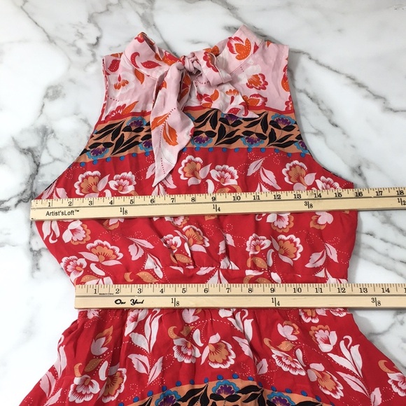 Parker Red Pink Floral Aurora Fit & Flare Silk Dress Womens 0 Boho Patchwork - Picture 10 of 11